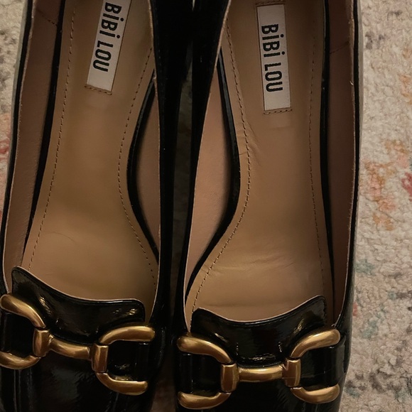 Bibi Lou Anthropologie Black Loafers with Gold Accent - Picture 2 of 5